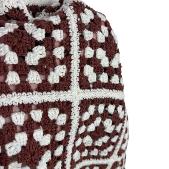 MARINE LAYER CELESTE HANDMADE CROCHET GRANNY SQUARE RETRO 70S UNLINED MINI DRESS - Picture 11 of 15